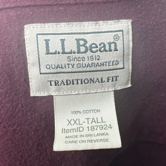L.L. Bean Maroon 100% Cotton Traditional Fit Button Front Flannel Size XXL-Tall - Picture 12 of 15